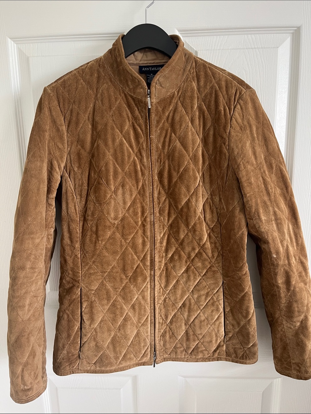 Ann Taylor Leather Vintage Quilted Brown Suede Jacket Fall Winter Classic Layer